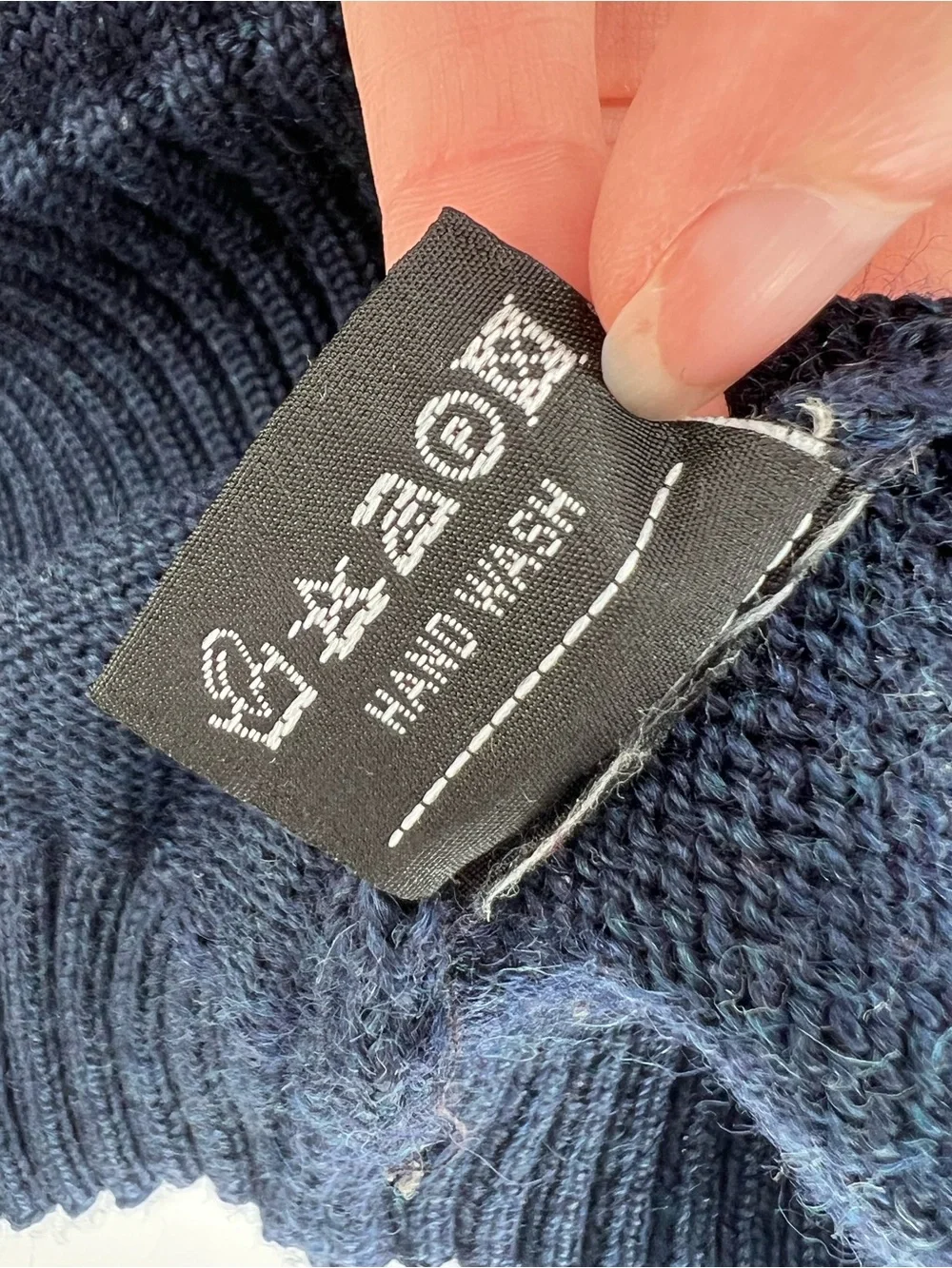 Vintage Guernsey Woollens Navy Blue Wool Fisherman Sweater Monogram K Sz L Prep
